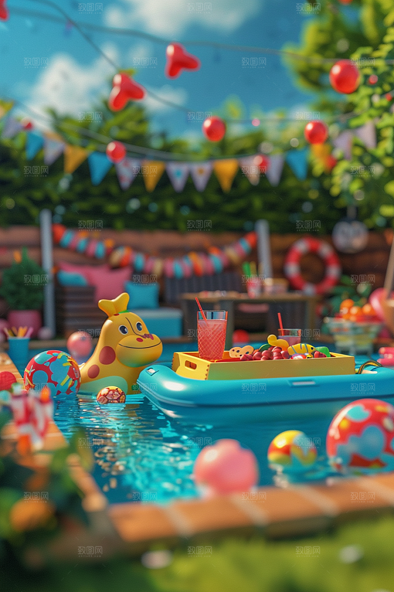 C4D泳池夏日水上乐园模型