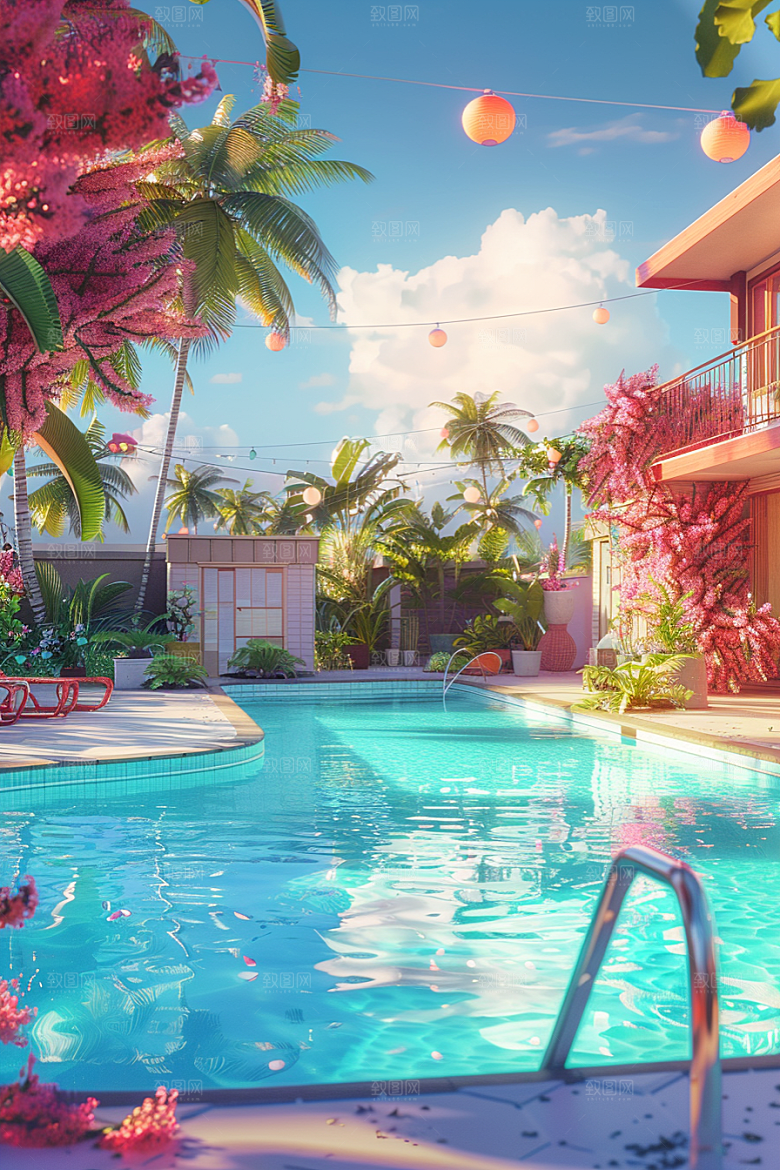 C4D泳池高清夏天模型