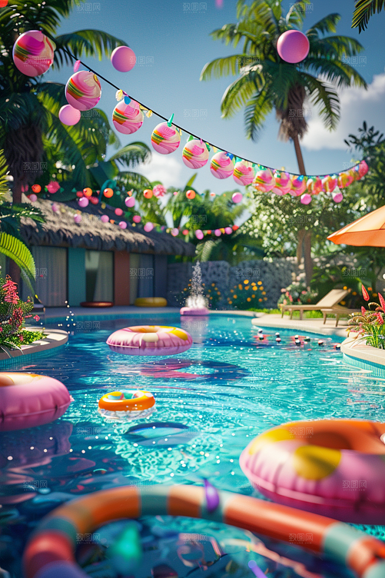 C4D泳池度假3D模型