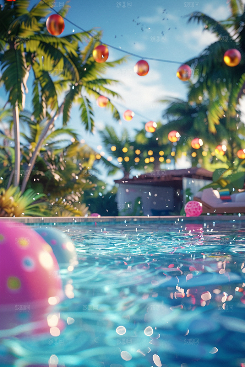 C4D泳池高清夏天模型