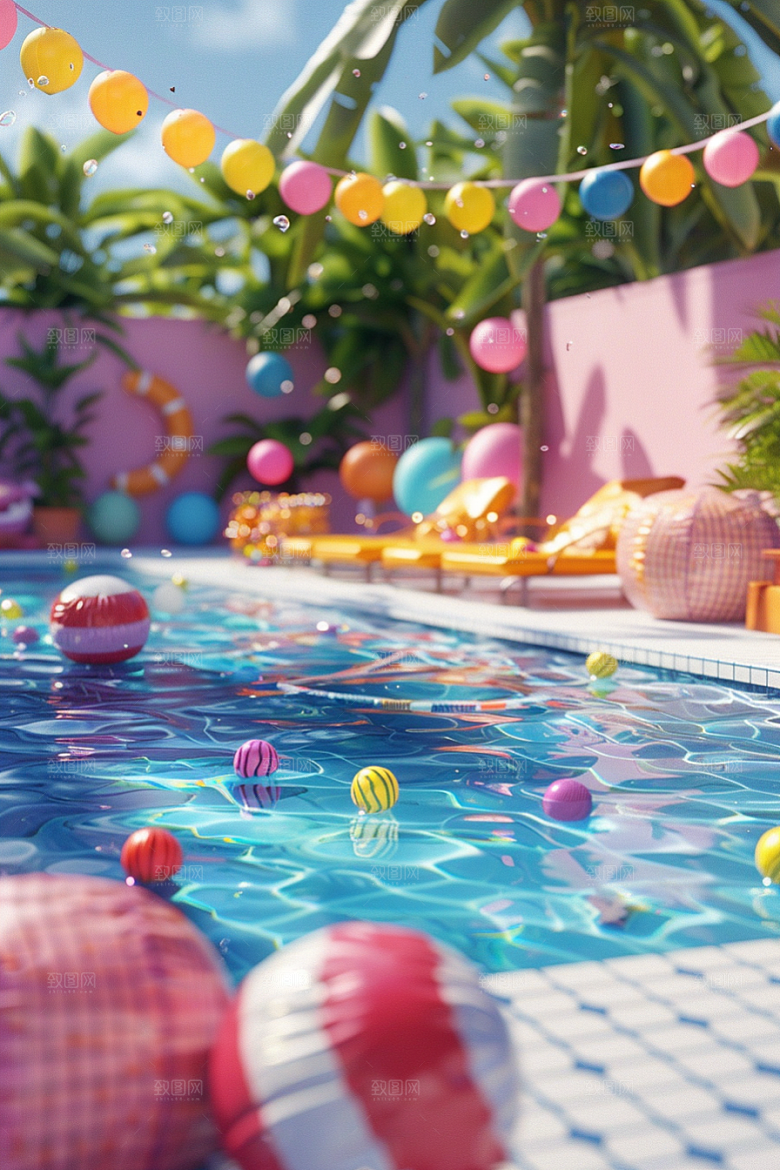 C4D泳池立体度假模型
