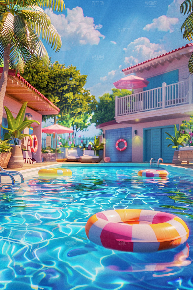 C4D泳池游泳高清模型