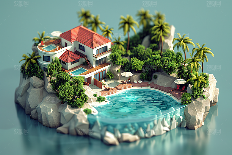 C4D泳池夏季3D模型