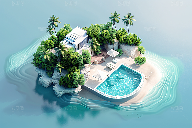 C4D泳池3D玩耍模型
