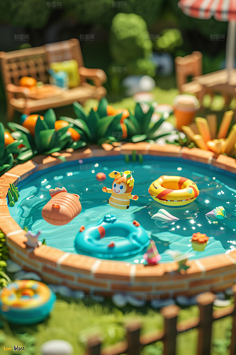 C4D泳池高清夏天模型