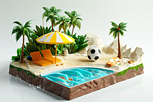 C4D泳池夏日海岛模型