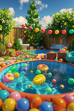 C4D泳池玩水玩耍模型