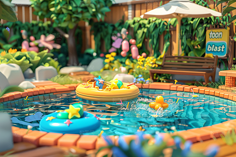 C4D泳池度假3D模型