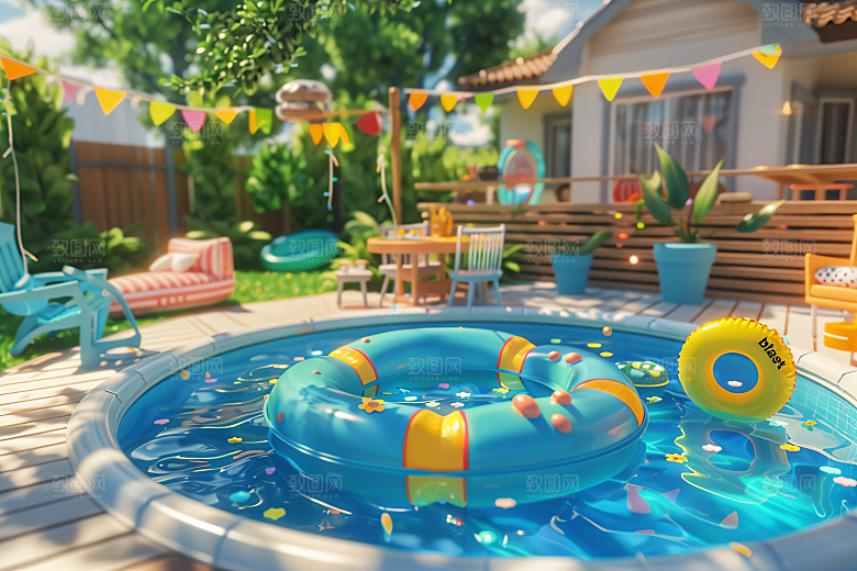 C4D泳池夏日玩水模型