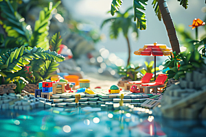 C4D泳池清凉玩水模型