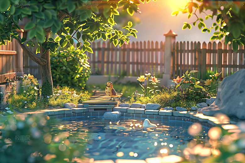 C4D泳池清凉玩水模型