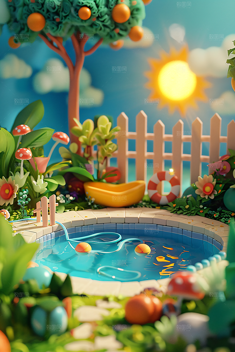 C4D泳池玩水清凉模型