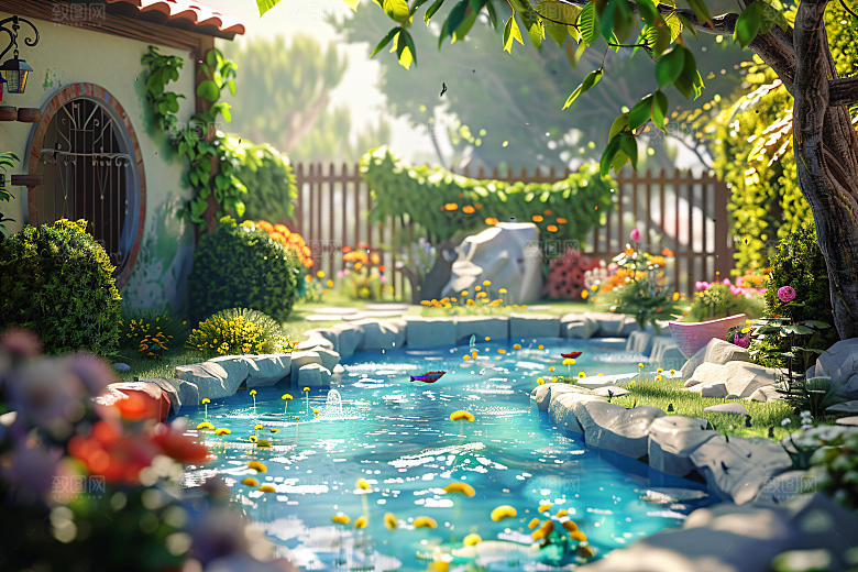 C4D泳池度假夏季模型