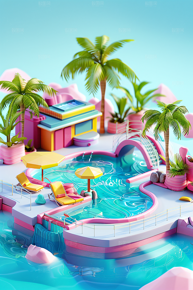 C4D泳池清凉3D模型