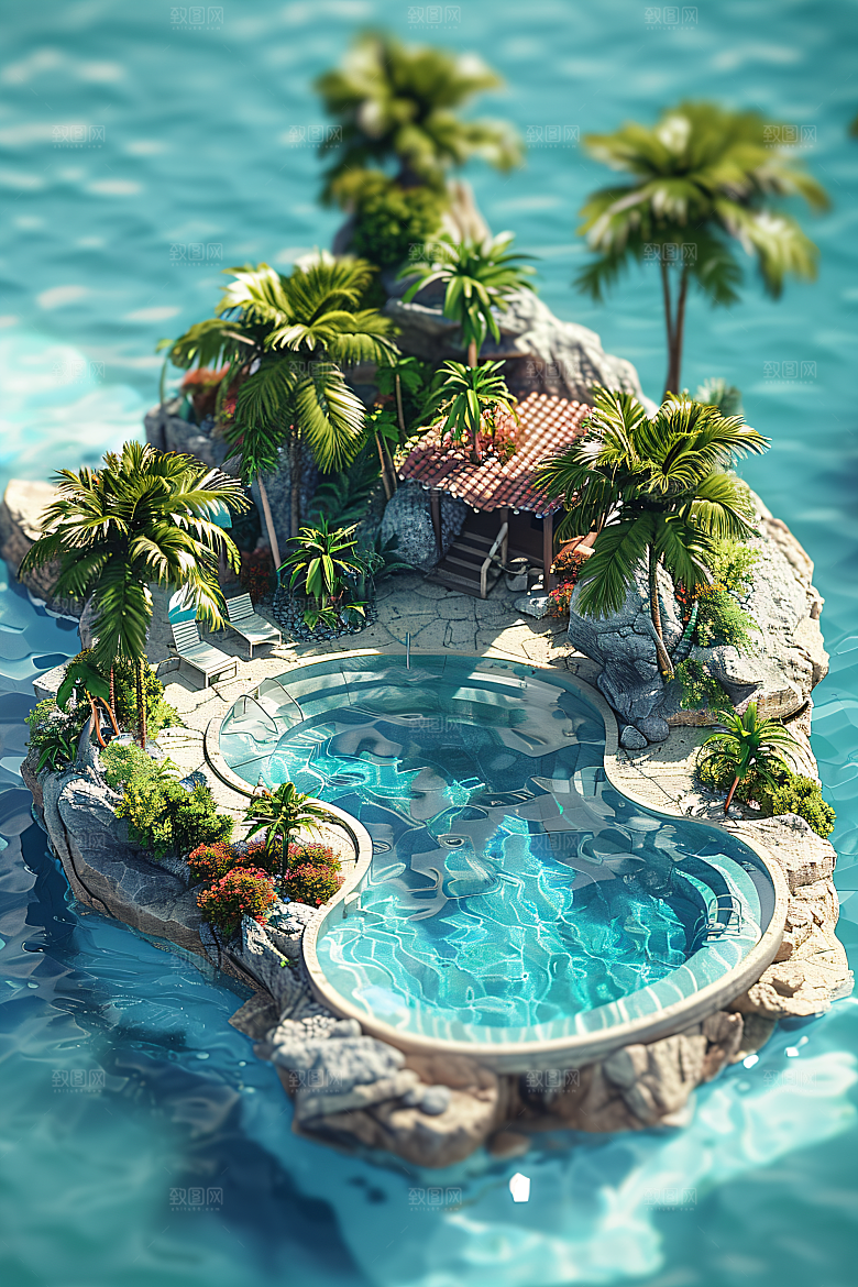 C4D泳池夏天玩水模型