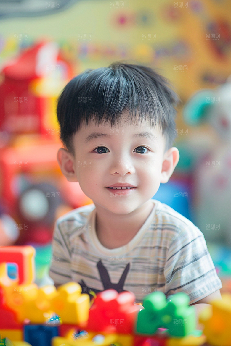 幼儿园里的小朋友可爱上学摄影图