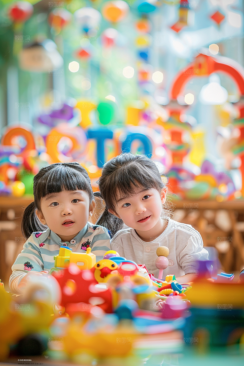 幼儿园里的小朋友儿童上学摄影图