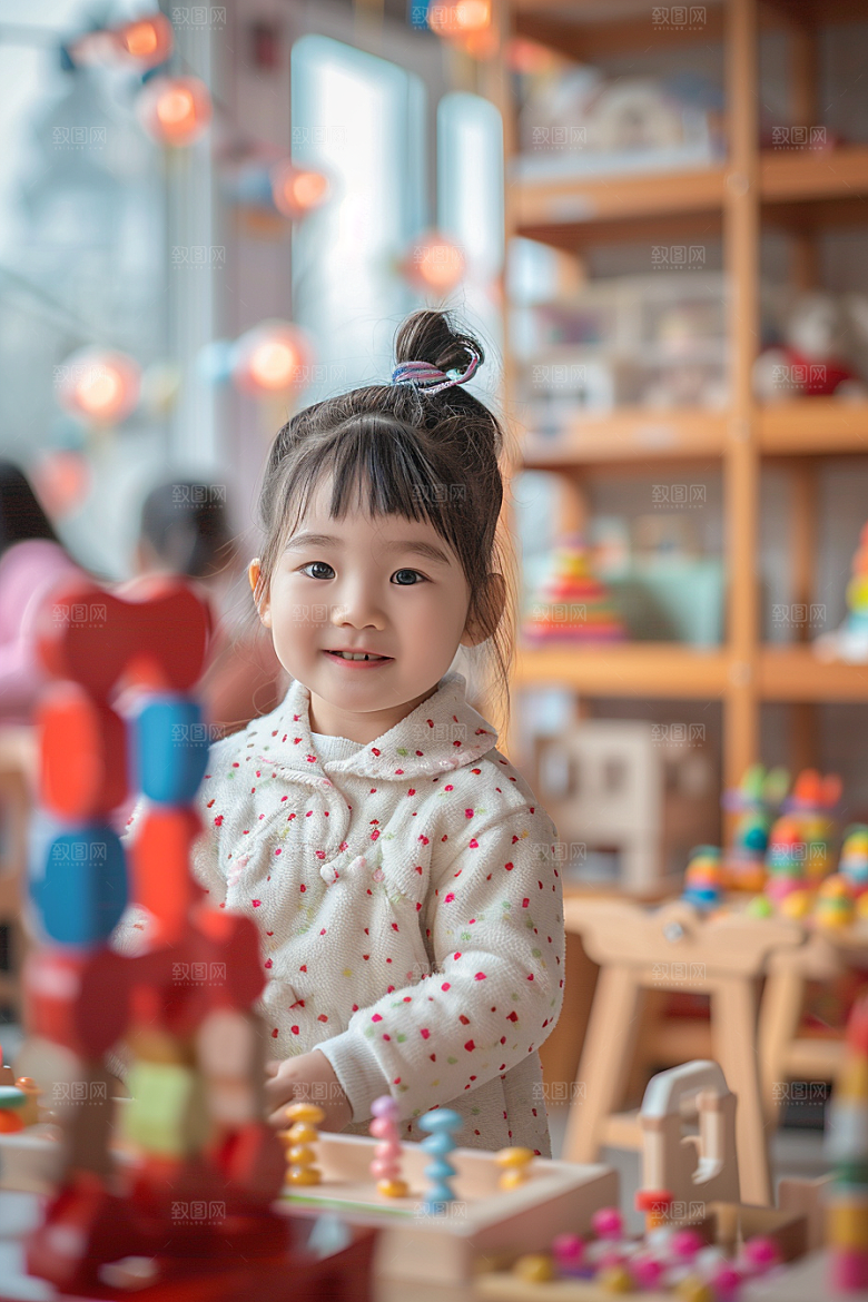 幼儿园里的小朋友童趣肖像摄影图