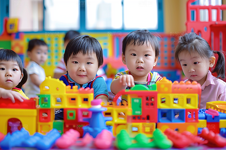 幼儿园里的小朋友可爱上学摄影图