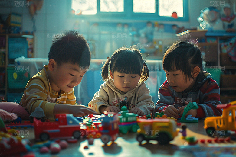 幼儿园里的小朋友上学肖像摄影图