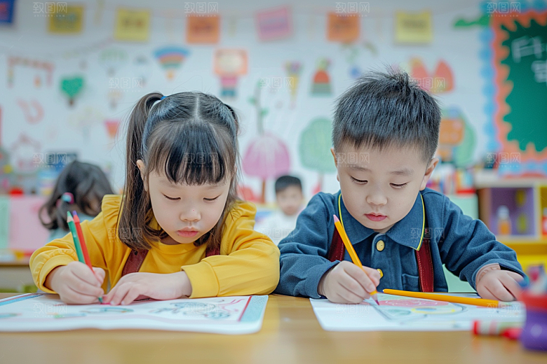 幼儿园里的小朋友上学童真摄影图