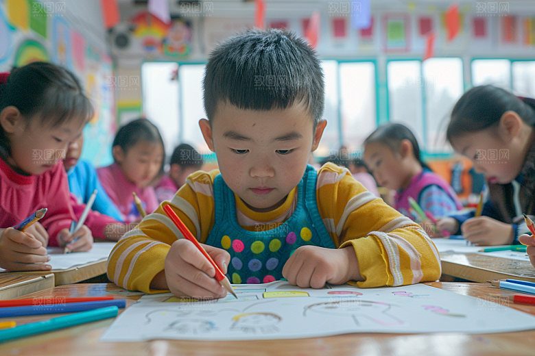 幼儿园里的小朋友学生肖像摄影图
