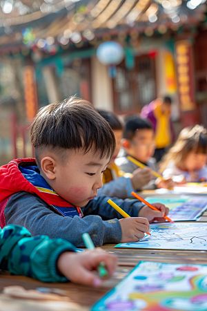 幼儿园里的小朋友肖像可爱摄影图