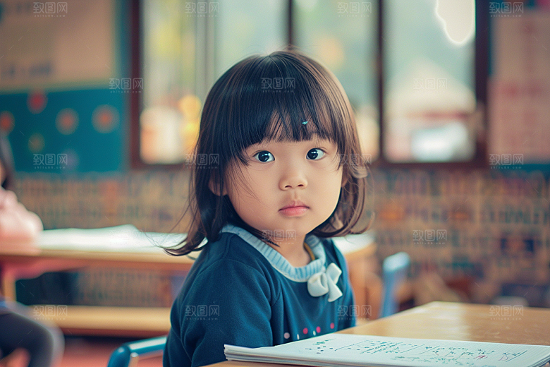 幼儿园里的小朋友学生上学摄影图