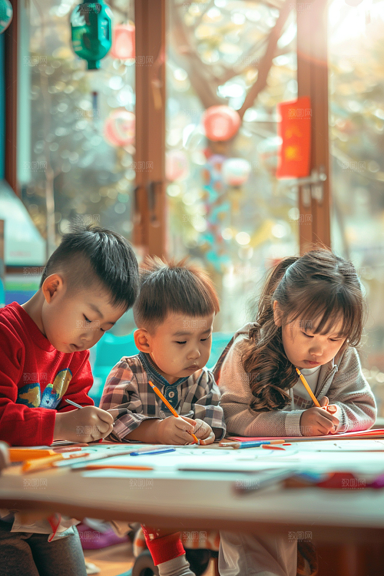 幼儿园里的小朋友上学高清摄影图