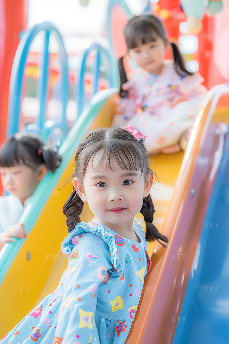 幼儿园里的小朋友可爱上学摄影图