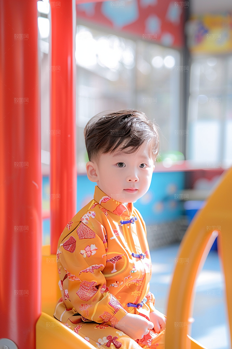 幼儿园里的小朋友上学肖像摄影图