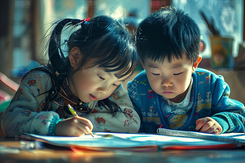 幼儿园里的小朋友肖像高清摄影图