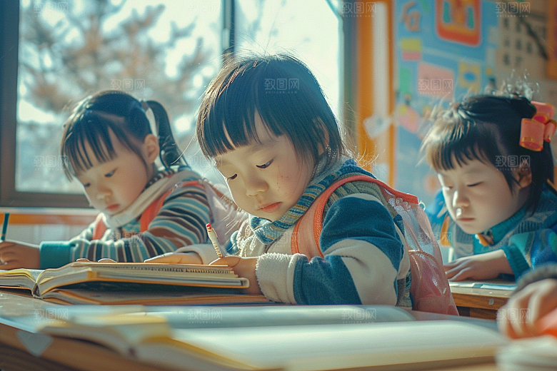 幼儿园里的小朋友上学童真摄影图