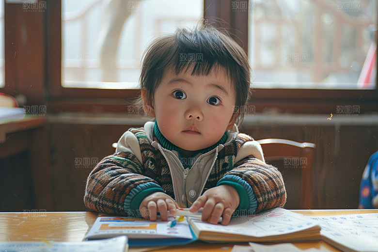 幼儿园里的小朋友童趣肖像摄影图