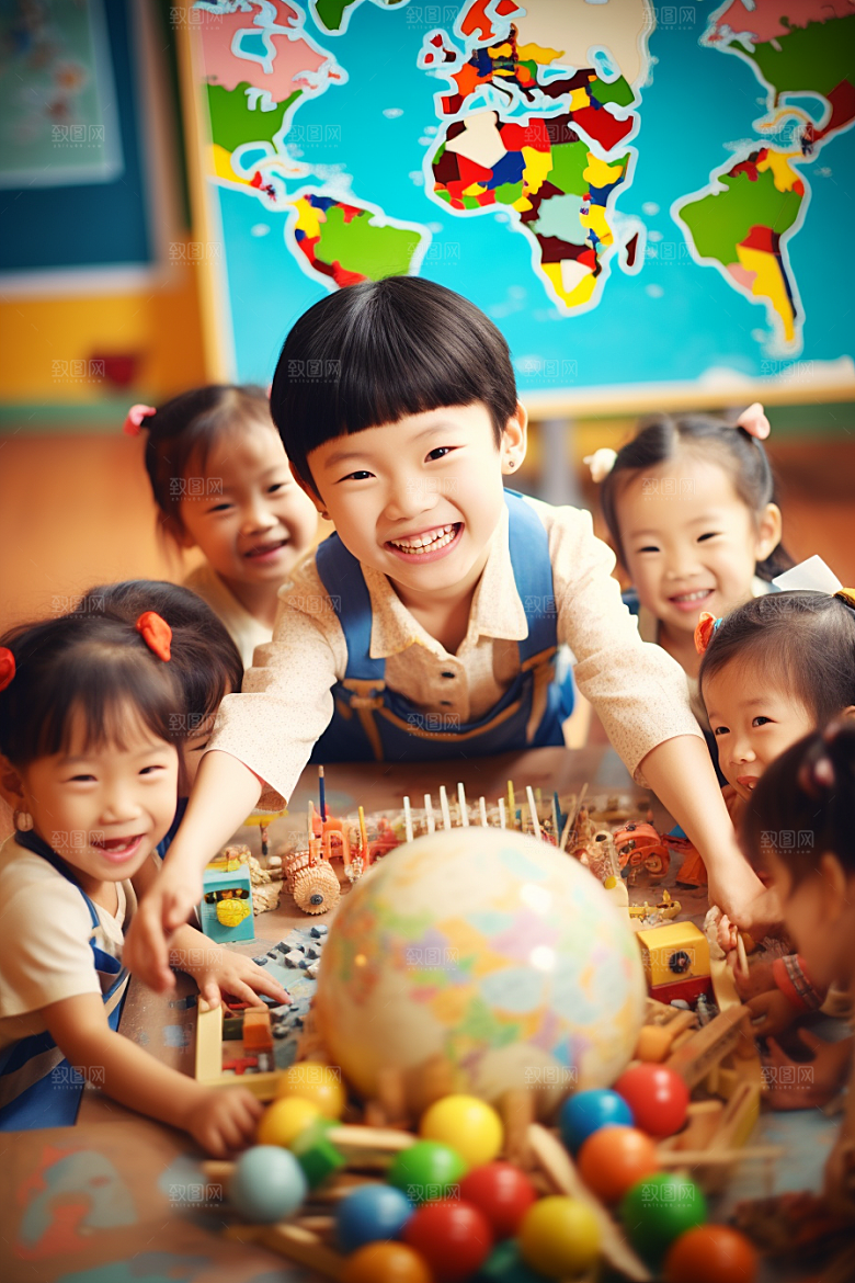 幼儿园里的小朋友童真童趣摄影图
