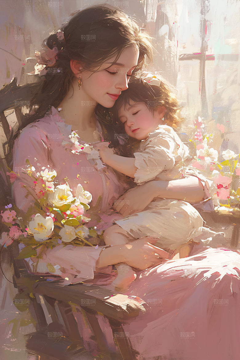 母亲节氛围感温馨手绘油画