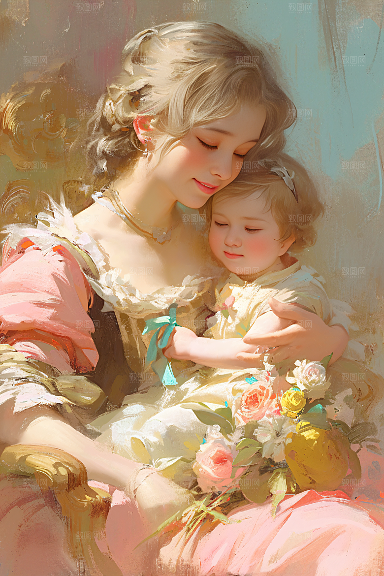 母亲节氛围感母亲与孩子母子油画
