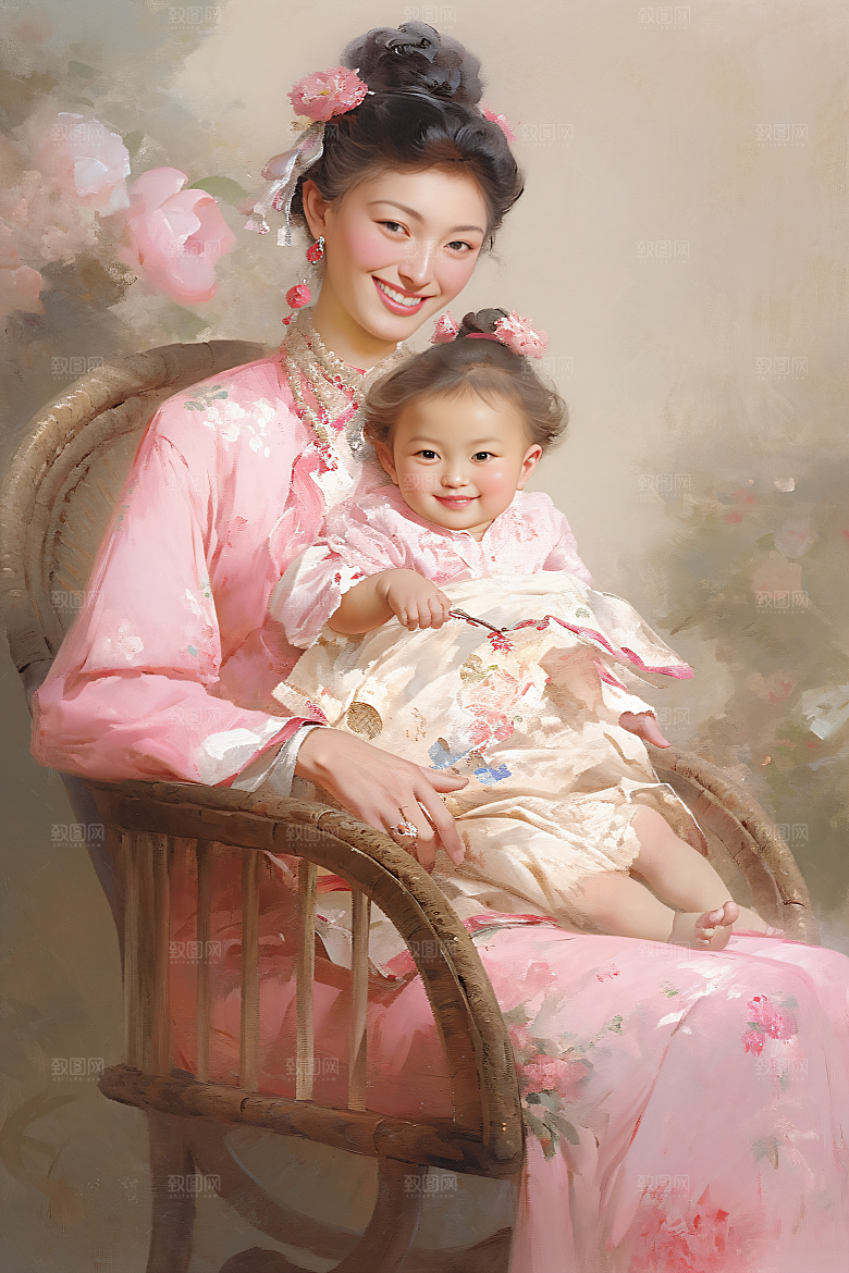 母亲节氛围感温馨母爱油画