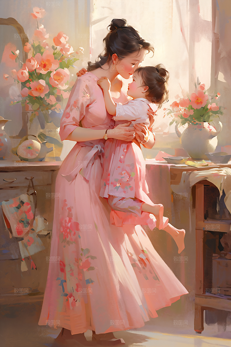 母亲节氛围感温情母爱油画