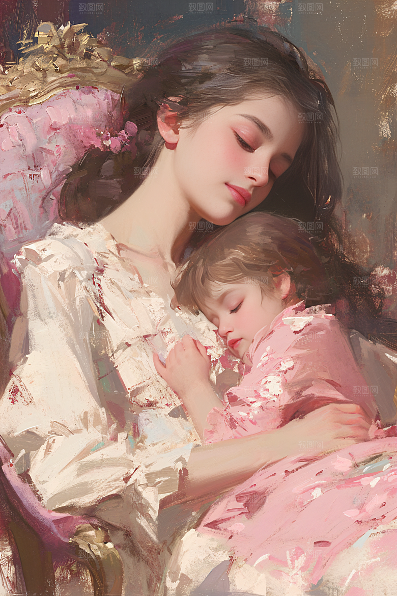 母亲节氛围感母子亲情油画