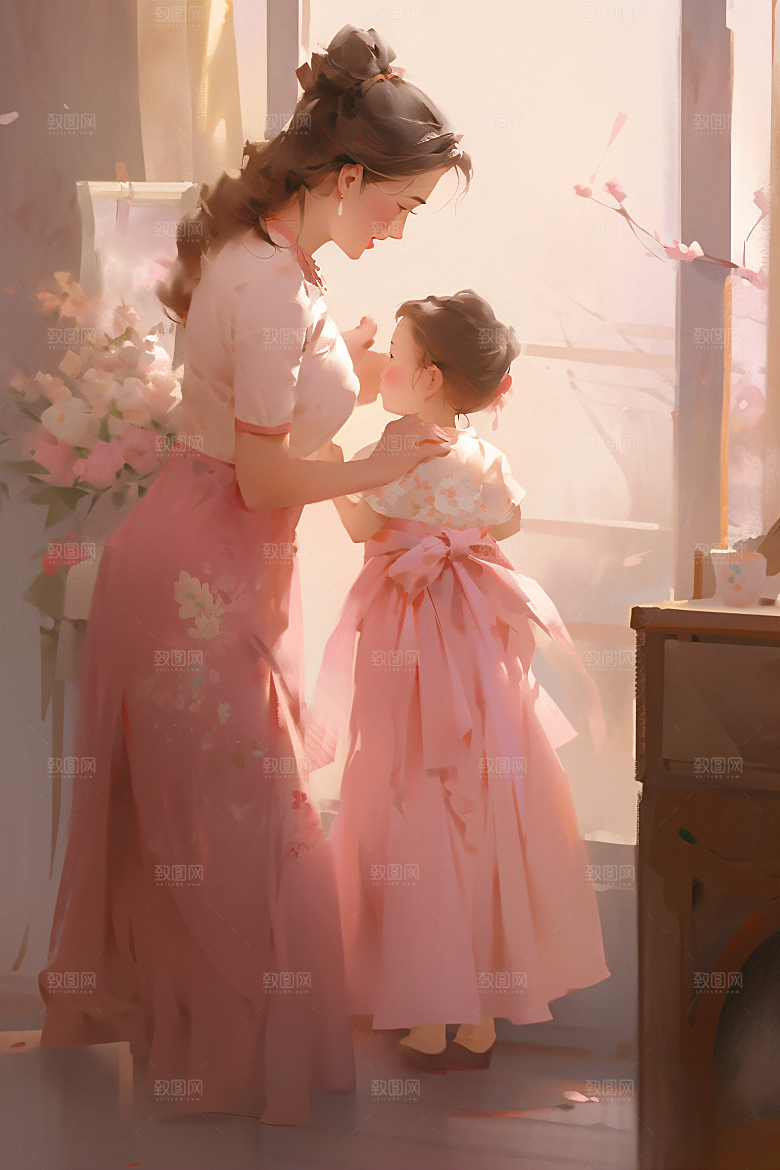 母亲节氛围感母子亲子油画