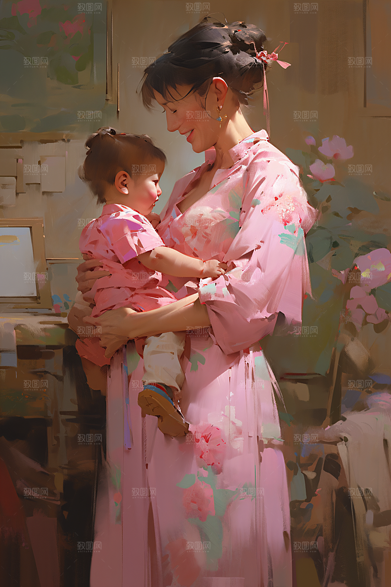 母亲节氛围感温馨母爱油画