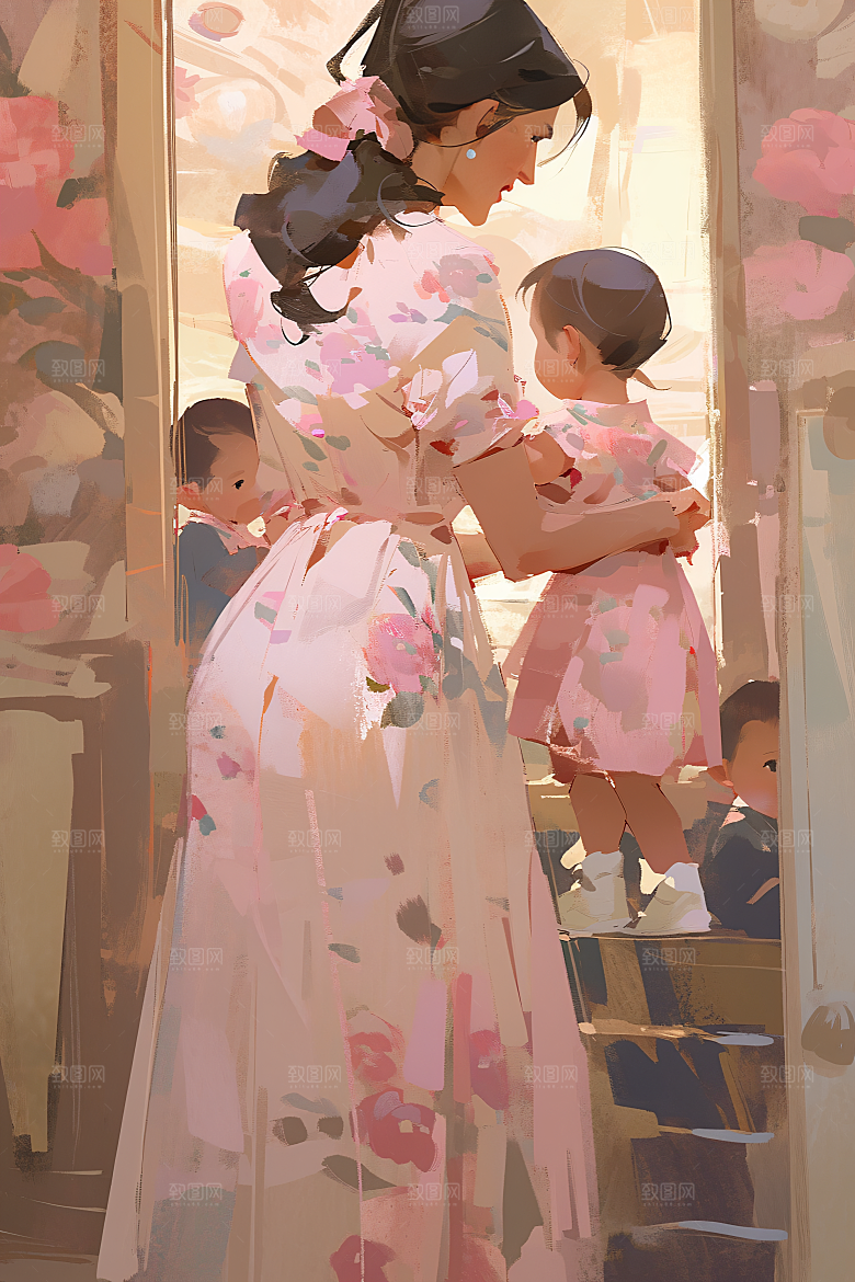 母亲节氛围感亲情温情油画