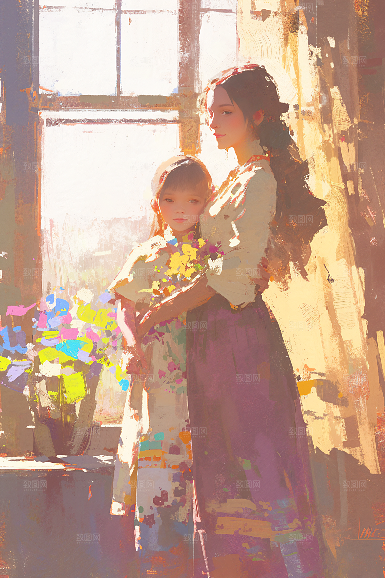 母亲节氛围感母子温馨油画