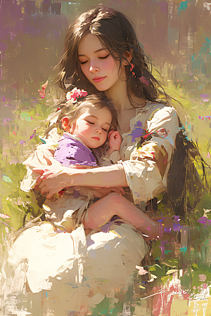 母亲节氛围感手绘温馨油画