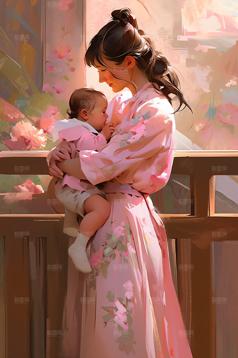 母亲节氛围感母爱亲情油画