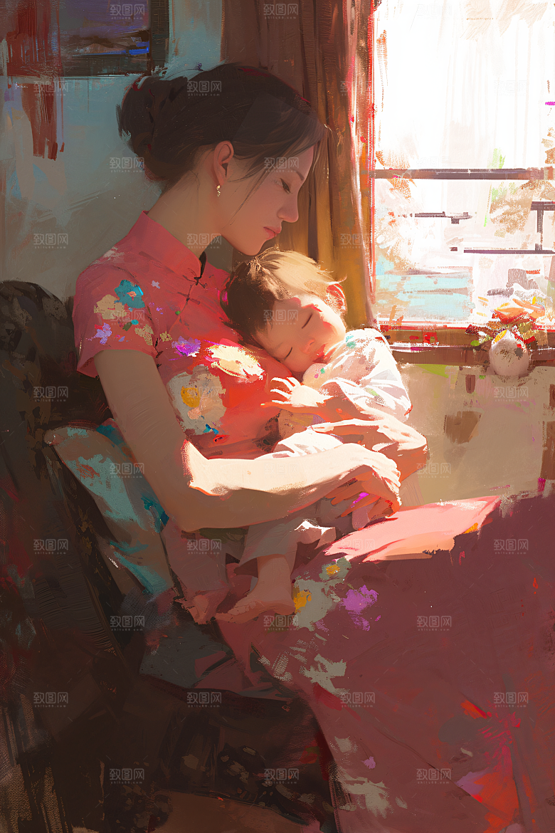母亲节氛围感温馨手绘油画