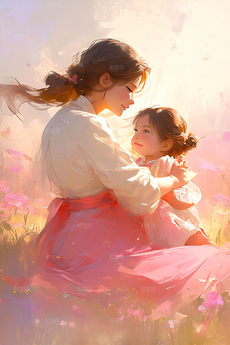 母亲节氛围感母子亲情油画