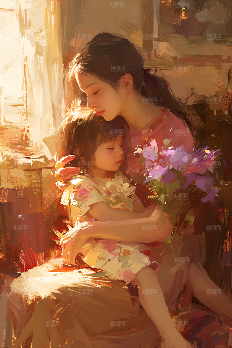 母亲节氛围感手绘温馨油画