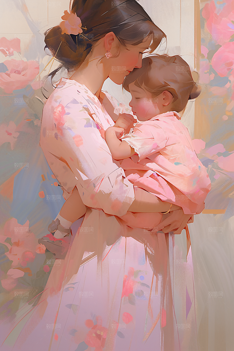 母亲节氛围感亲情温情油画